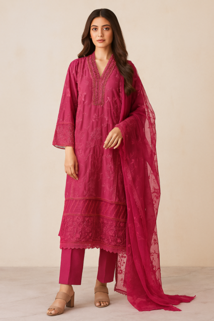 3 Piece Lawn Embroidered Stitched